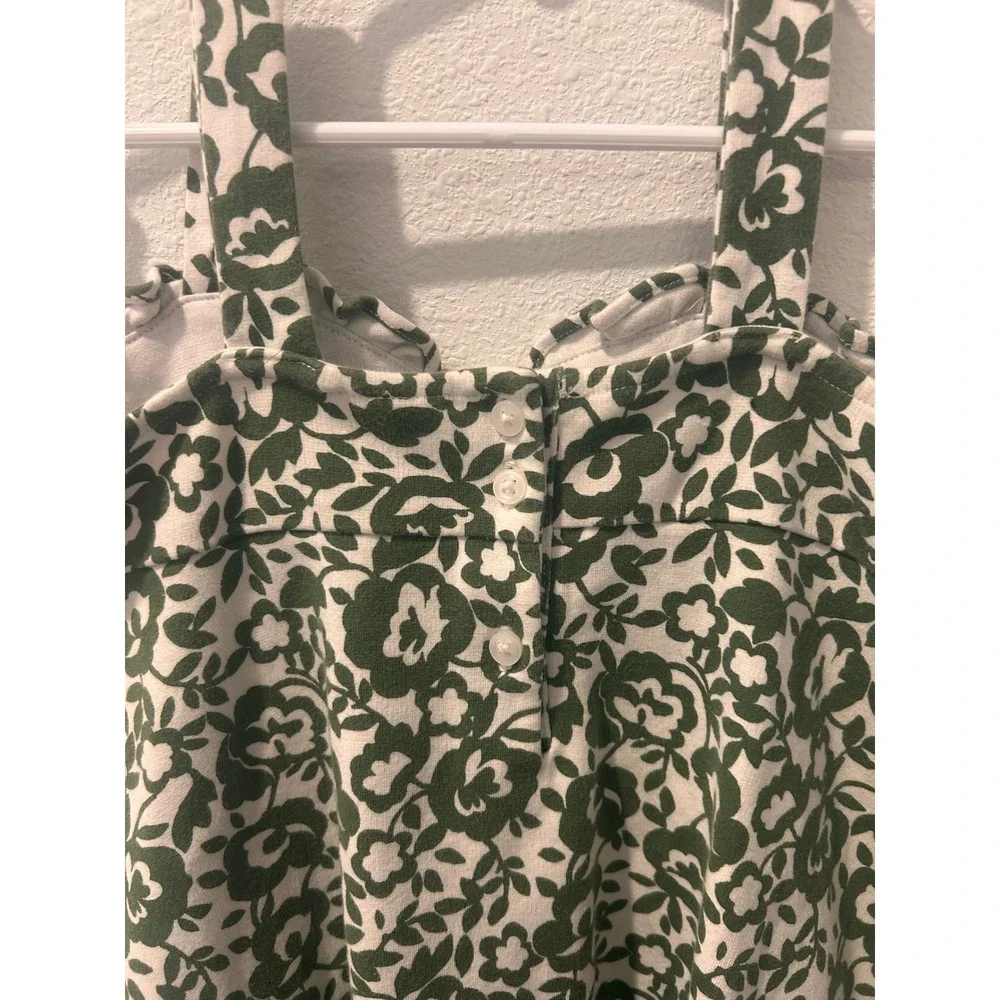 Janie and Jack Girls Green White Floral Bow Ruffle Dress Size 5 Sleeveless
